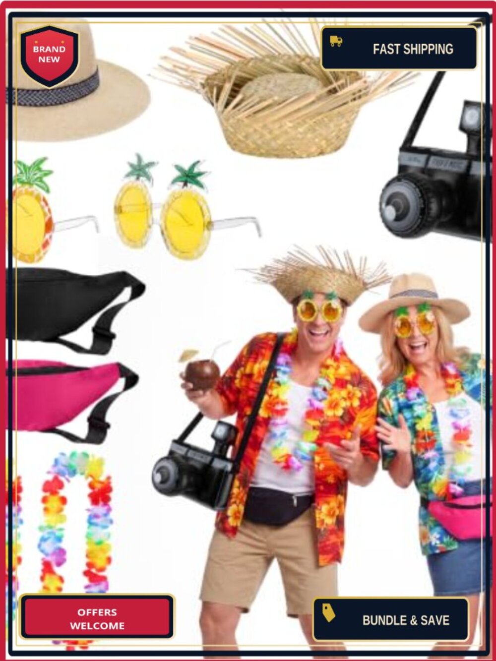 Adult Tacky Tourist Couple Halloween Costume Set PVC Oxford Cloth Accessories